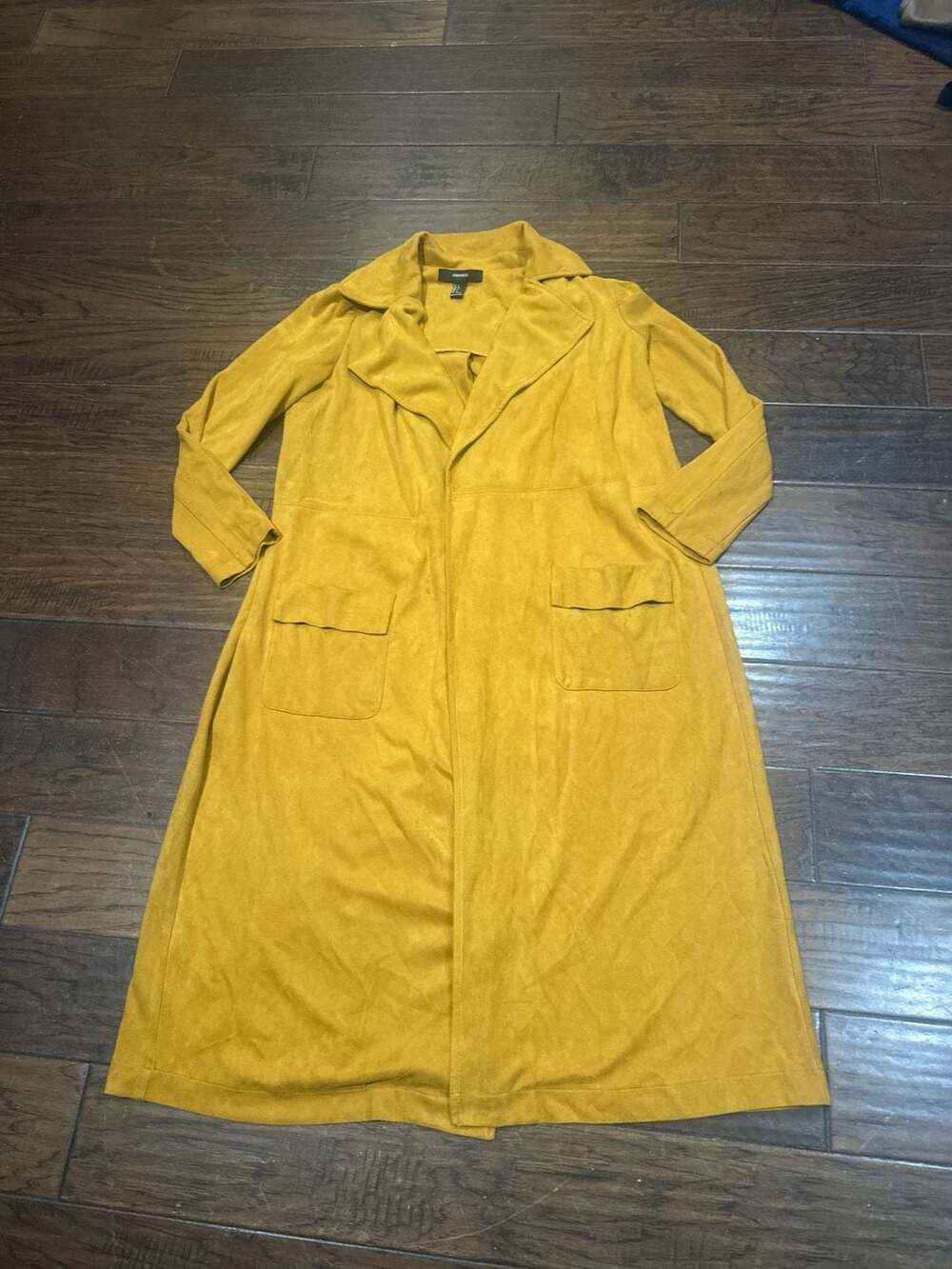 Forever 21 Mustard Yellow Faux Suede Long Duster Coat Size S